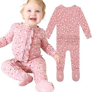 Posh peanut emmilene 12-18 month pink floral bamboo zipper sleeper
